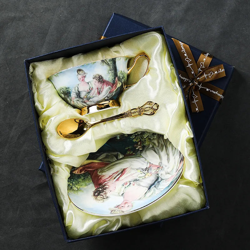 Service à thé en porcelaine de luxe, tasse à café en céramique, standard avec cuillère S/05 er, verres à café, vaisselle, palais royal européen, Sophia, Chine