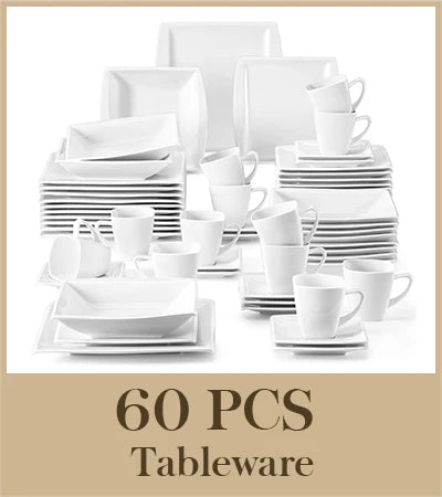 MALACASA .co.jp-Service de Vaisselle en Porcelaine Grise Marbré, avec 6 Assiettes à Dessert, à Soupe, à Queue, à Tasse, S/05, Service pour 12, 30/60 Pièces