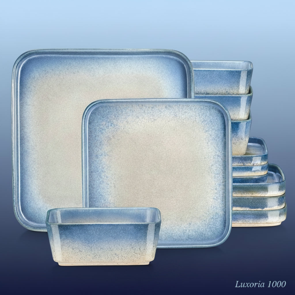 Vancasso Ensemble de couverts carrés classiques de 12 pièces pour 4 assiettes à dîner carrées, assiettes à dessert, assiettes et bols de service