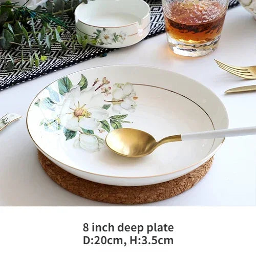 Vaisselle Sophia China, bol de riz en céramique ménager, plats profonds, pots à soupe, assiette plate à steak, ustensiles de cuisine floraux délicats