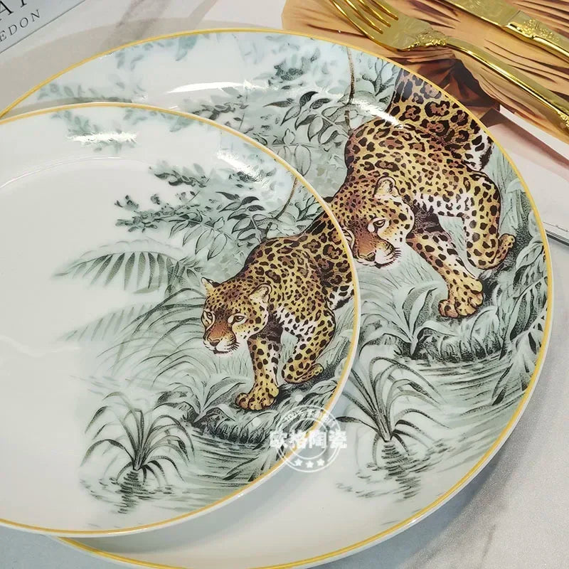 Assiette à dîner occidentale en céramique européenne, ensemble jungle, assiette à steak, tasse à café, après-midi, coffret cadeau personnalisé