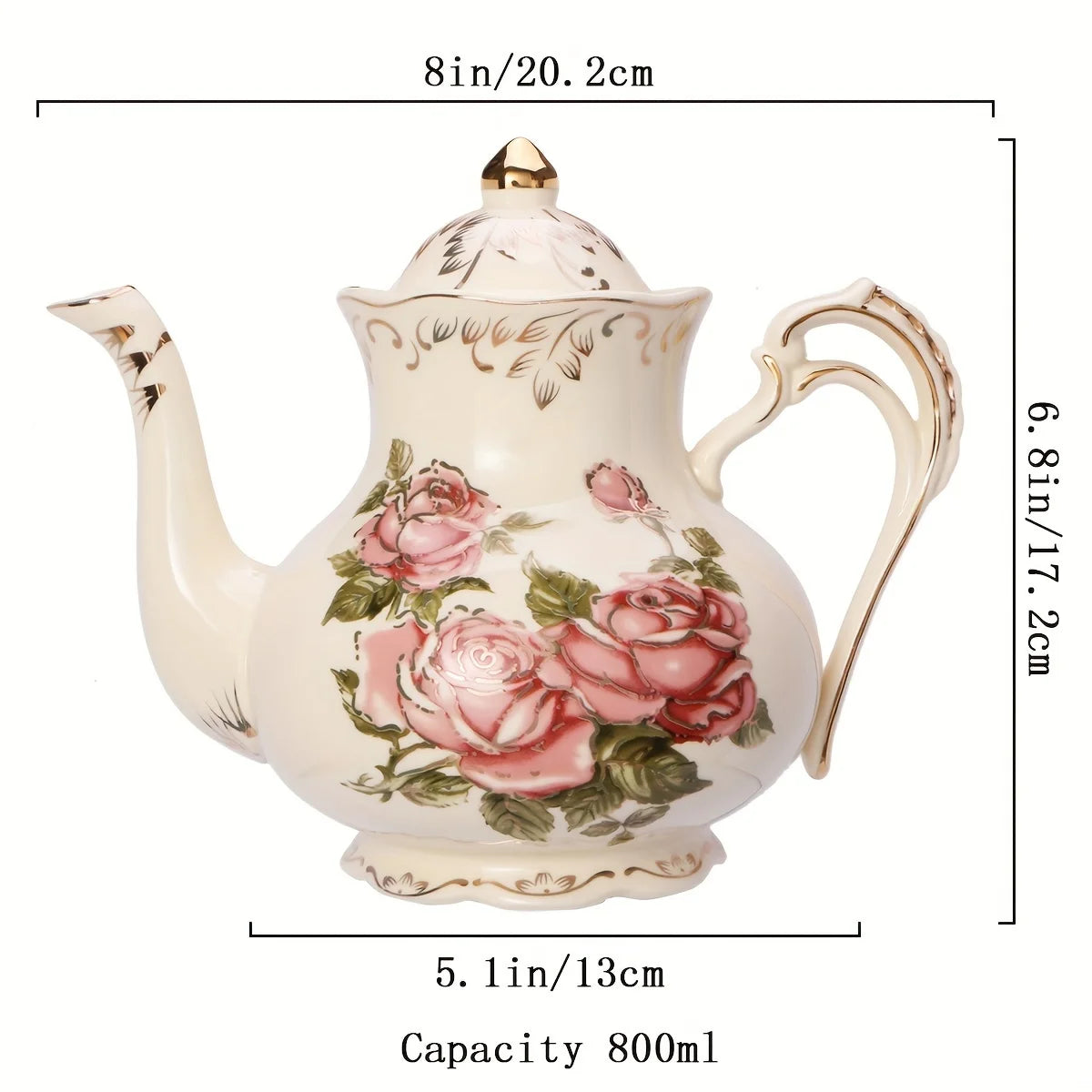 Ensemble de tasses à thé et soucoupes à arbustes fleuris, service à thé, ensemble de tasses à thé florales en céramique ivoire avec support doré, ensemble de tasses à café