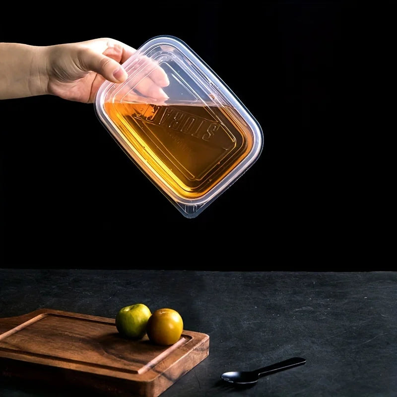 Un ensemble de 6 récipients de conservation des aliments en plastique transparent empilables avec couvercles bleus et marquages de mesure-réutilisables, lave-vaisselle et