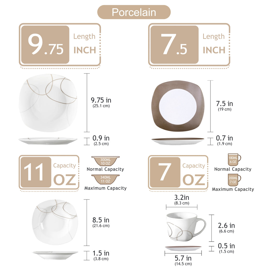 VEWEET – ensemble d'assiettes de cuisine en céramique et porcelaine, 30 pièces, avec 6 assiettes à Dessert/assiettes à soupe/assiettes à dîner/tasses/cuiseurs