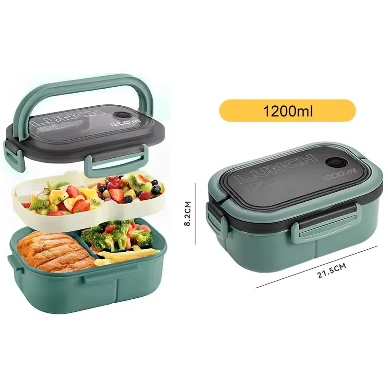 Boîte à lunch avec ustensiles de cuisine, micro-ondable, lave-vaisselle, livres, bento hermétique, étudiants, adultes, école, bureau, 1300ml, 4 grilles