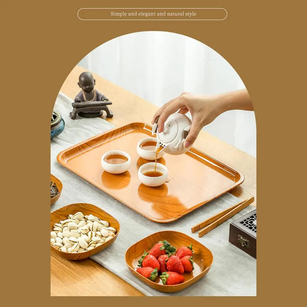 Assiette carrée en Imitation de Grain de bois de cuisine, ensemble de plats à Grain Simple japonais pour vaisselle, bol de cuisine, vaisselle, fournitures de cuisine