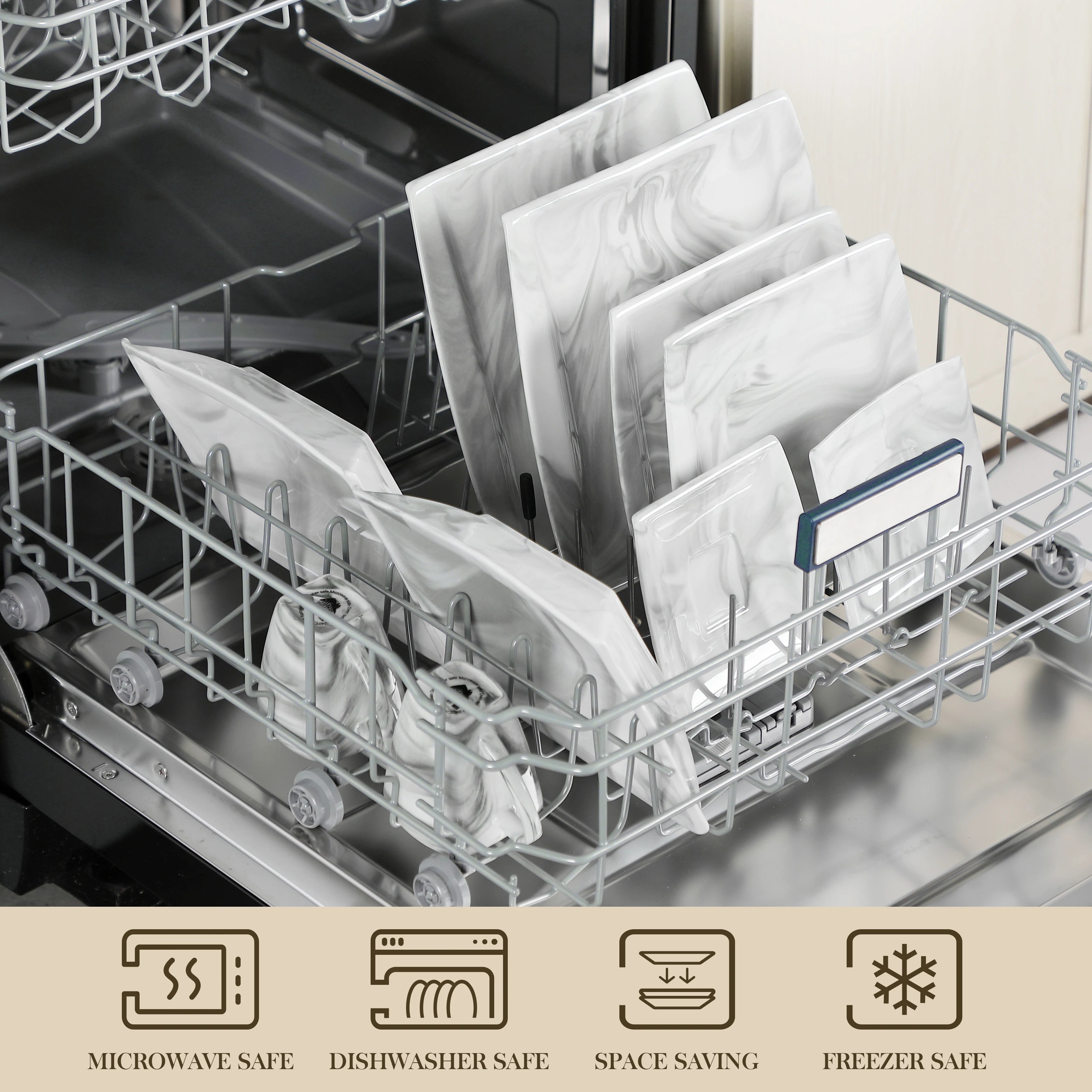 MALACASA .co.jp-Service de Vaisselle en Porcelaine Grise Marbré, avec 6 Assiettes à Dessert, à Soupe, à Queue, à Tasse, S/05, Service pour 12, 30/60 Pièces