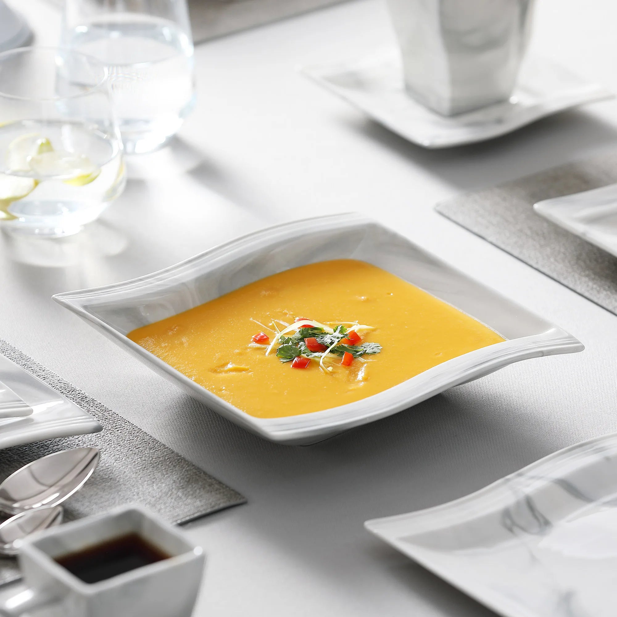MALACASA FLORA 30/60 pièces ensemble de vaisselle en porcelaine grise marbre avec 6 pièces assiette à dîner/dessert/soupe/tasses et soucoupes ensemble de vaisselle
