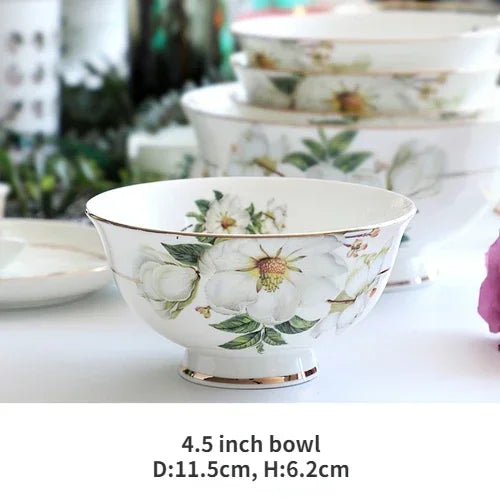 Vaisselle Sophia China, bol de riz en céramique ménager, plats profonds, pots à soupe, assiette plate à steak, ustensiles de cuisine floraux délicats