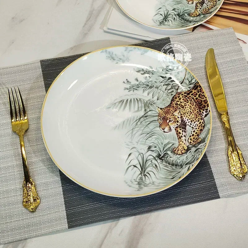 Assiette à dîner occidentale en céramique européenne, ensemble jungle, assiette à steak, tasse à café, après-midi, coffret cadeau personnalisé