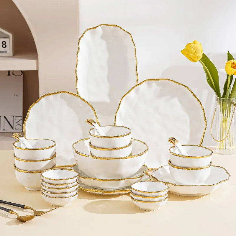 Assiettes à bol nordique, bol à nouilles, assiette à Steak légère, vaisselle de luxe en céramique pour la maison, combinaison d'assiettes et d'assiettes simples et modernes