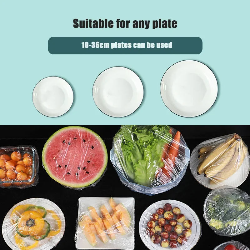 Couvercles alimentaires élastiques, couvercles de bol en plastique jetables pour le stockage de fruits et légumes, enveloppes d'étanchéité de fraîcheur, 100 pièces