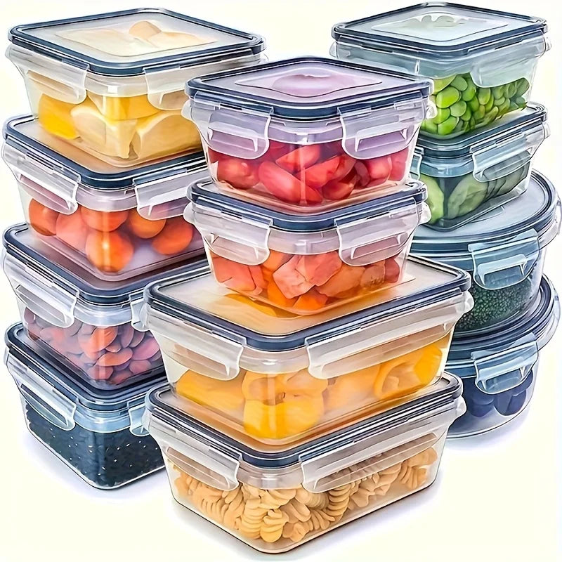 Ensemble de récipients de stockage des aliments de cuisine transparents – Coffre-fort pour micro-ondes, boîte à déjeuner en plastique multifonctionnelle avec couvercle + 24 étiquettes de tableau noir