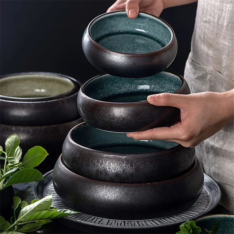 Filles à riz en céramique japonais créatif, dessert à salade Per95.ashimi, vaisselle artistique rétro, bol à soupe en verre en bois de ramen à salade