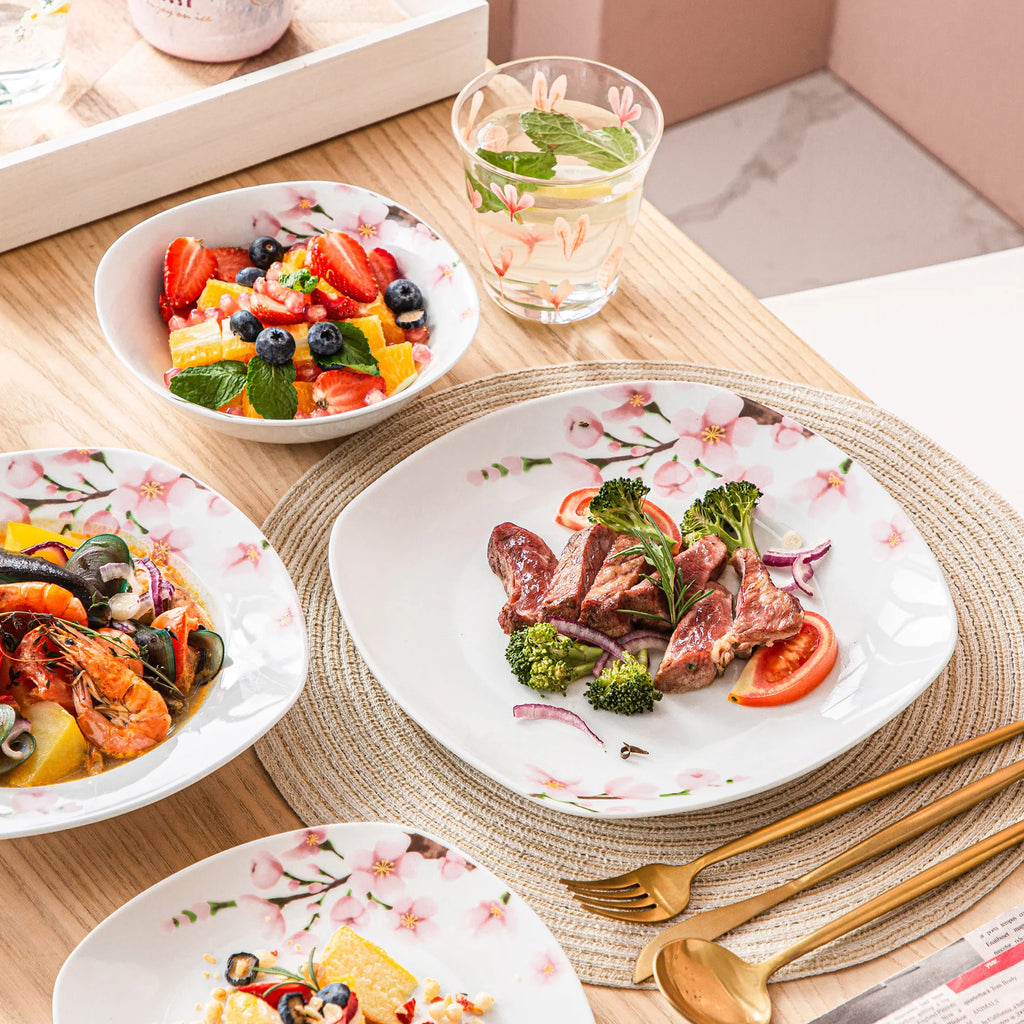 VEWEET – service de table en porcelaine et céramique pour 12 personnes, ensemble d'assiettes à dîner de 48 pièces, avec bol, assiette à Dessert, assiette à soupe et à dîner