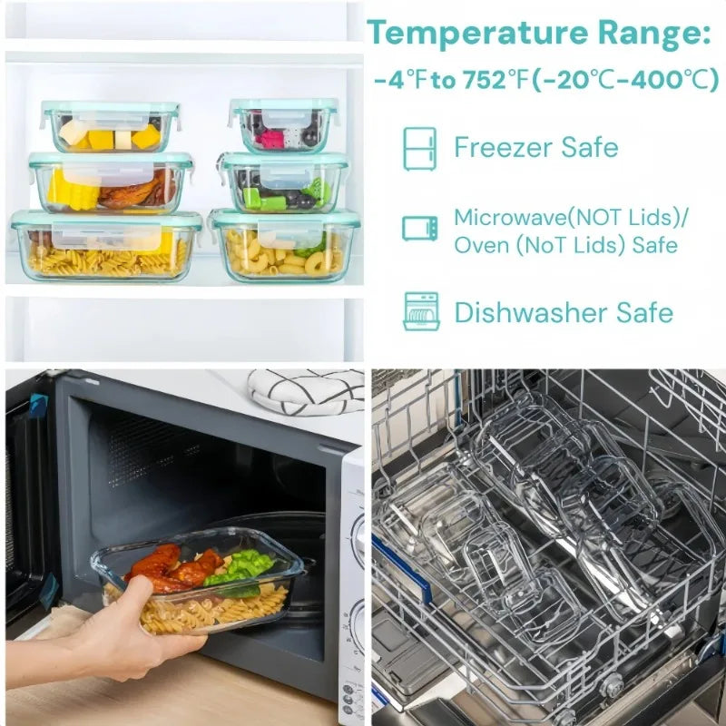 Boîtes de préparation de repas en verre hermétiques avec couvercles verrouillables, boîte à lunch, boîte de rangement alimentaire, boîte bento pour four à micro-ondes et lave-vaisselle