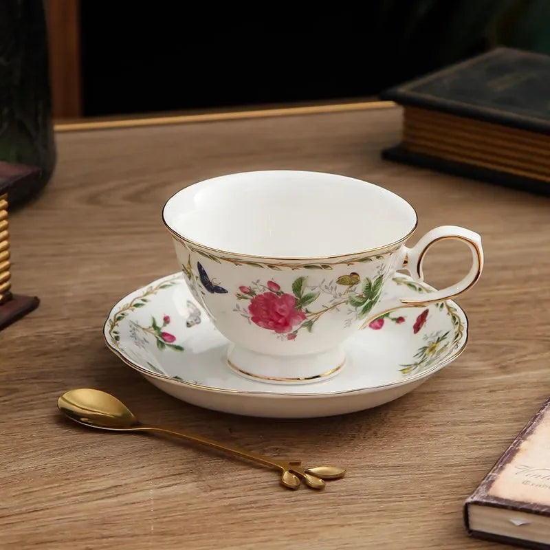 Tasse à café en céramique et ensemble de cuillères S/05 er, service de normalisation du thé fleuri, tasse en porcelaine européenne, tasses à café, cadeau Coffeeware