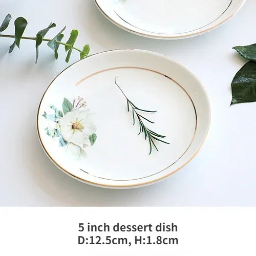 Vaisselle Sophia China, bol de riz en céramique ménager, plats profonds, pots à soupe, assiette plate à steak, ustensiles de cuisine floraux délicats