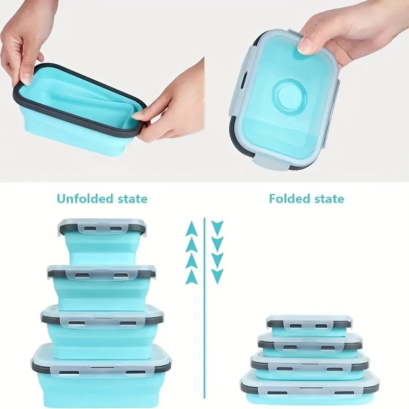 Conteneur de stockage des aliments pliable en Silicone, boîte à déjeuner empilable permettant de gagner de l'espace, accessoires de cuisine pliables pour micro-ondes 1/4 pièces