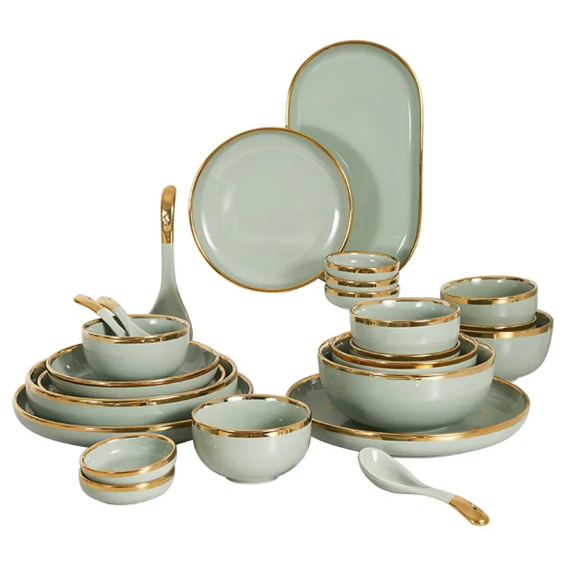 Assiettes en céramique vert clair, ensemble de vaisselle pour Steak, bol Ins, plats à dîner, vaisselle en porcelaine pour hôtel familial