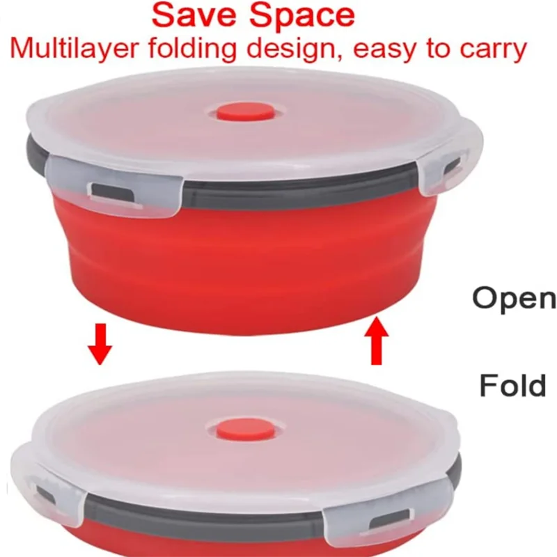 Boîte à lunch pliante en silicone avec couvercle, ensemble de bols de camping de pique-nique portables, kit de ustensiles de cuisine, dossier à salade de fruits pliable, boîte à bento