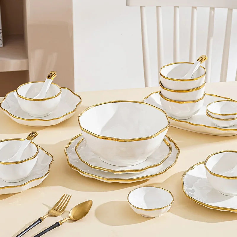 Assiettes à bol nordique, bol à nouilles, assiette à Steak légère, vaisselle de luxe en céramique pour la maison, combinaison d'assiettes et d'assiettes simples et modernes