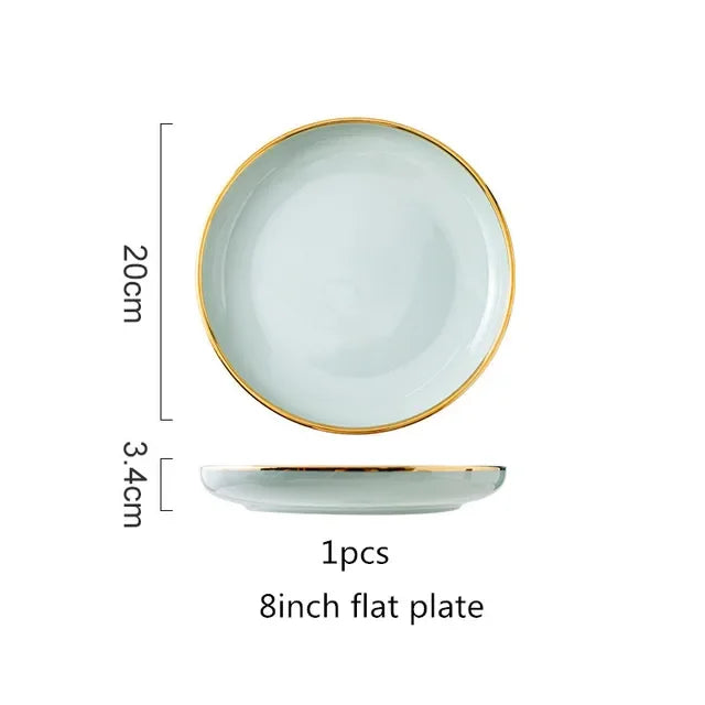 Assiettes en céramique vert clair, ensemble de vaisselle pour Steak, bol Ins, plats à dîner, vaisselle en porcelaine pour hôtel familial