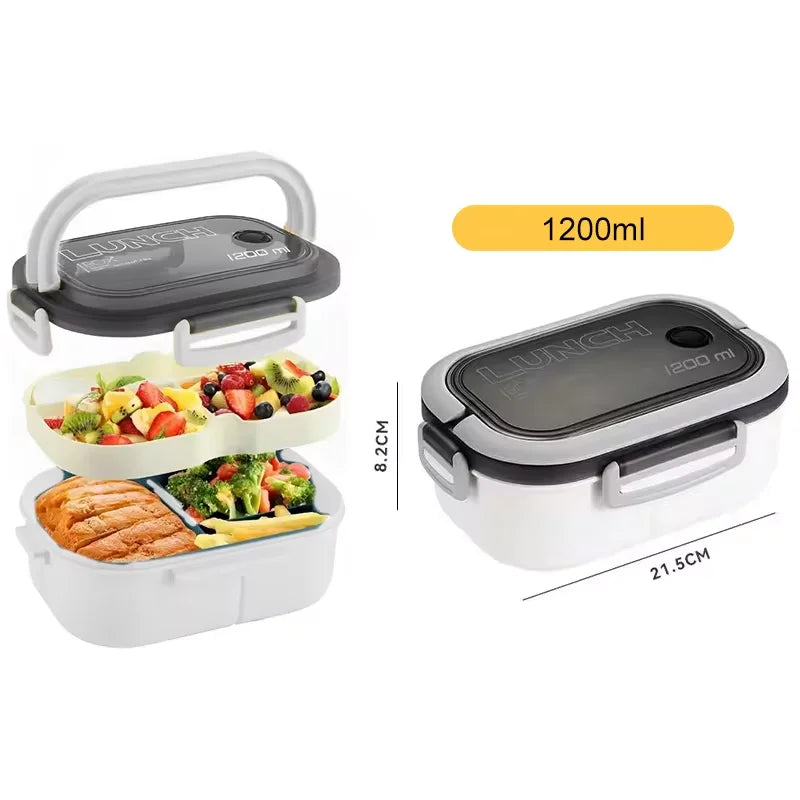 Boîte à lunch avec ustensiles de cuisine, micro-ondable, lave-vaisselle, livres, bento hermétique, étudiants, adultes, école, bureau, 1300ml, 4 grilles