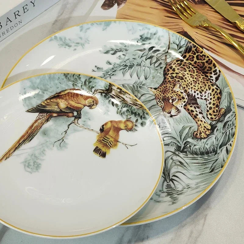 Assiette à dîner occidentale en céramique européenne, ensemble jungle, assiette à steak, tasse à café, après-midi, coffret cadeau personnalisé