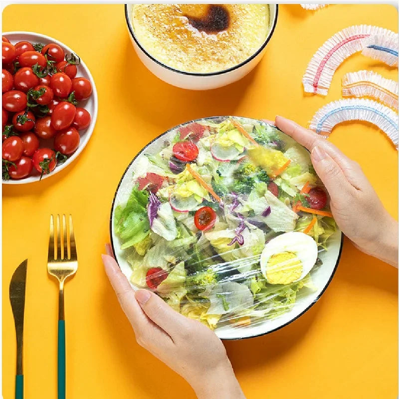 Couvercles alimentaires élastiques, couvercles de bol en plastique jetables pour le stockage de fruits et légumes, enveloppes d'étanchéité de fraîcheur, 100 pièces