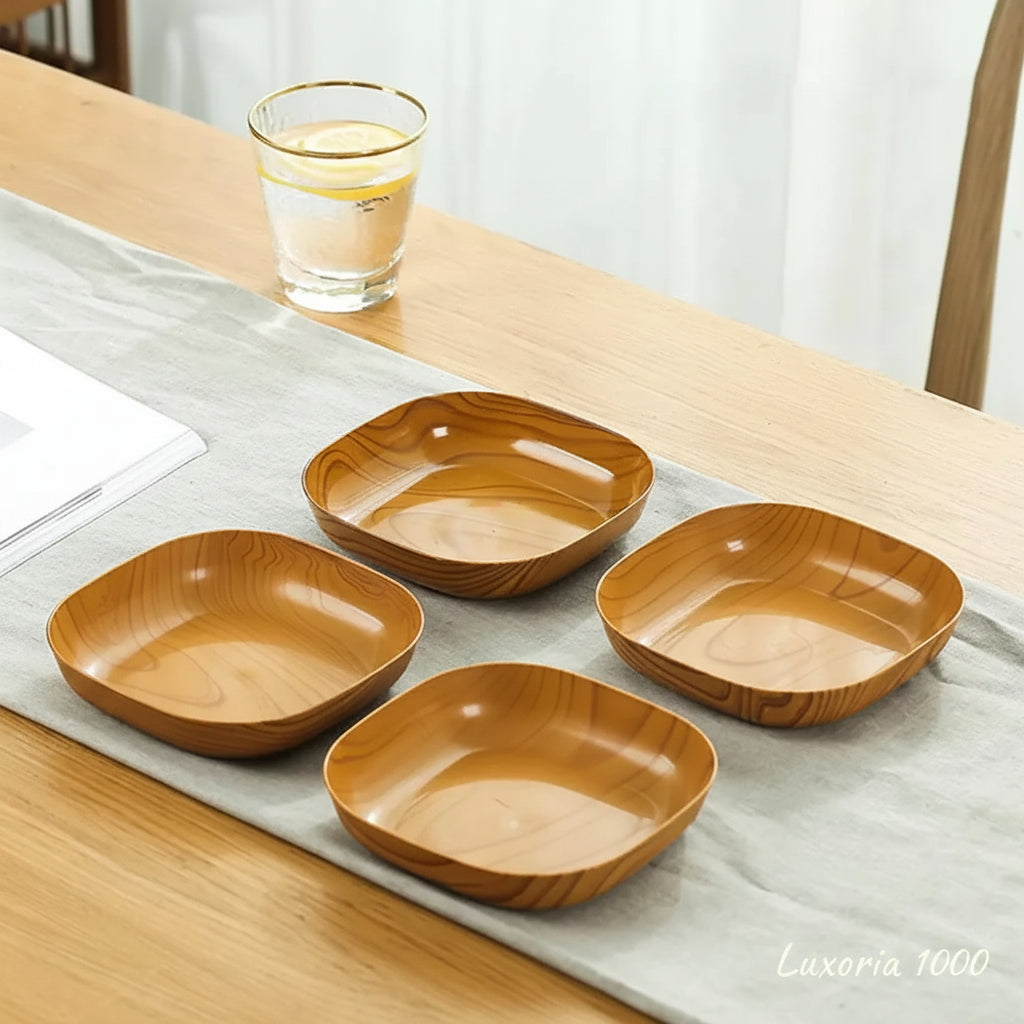 Assiette carrée en Imitation de Grain de bois de cuisine, ensemble de plats à Grain Simple japonais pour vaisselle, bol de cuisine, vaisselle, fournitures de cuisine