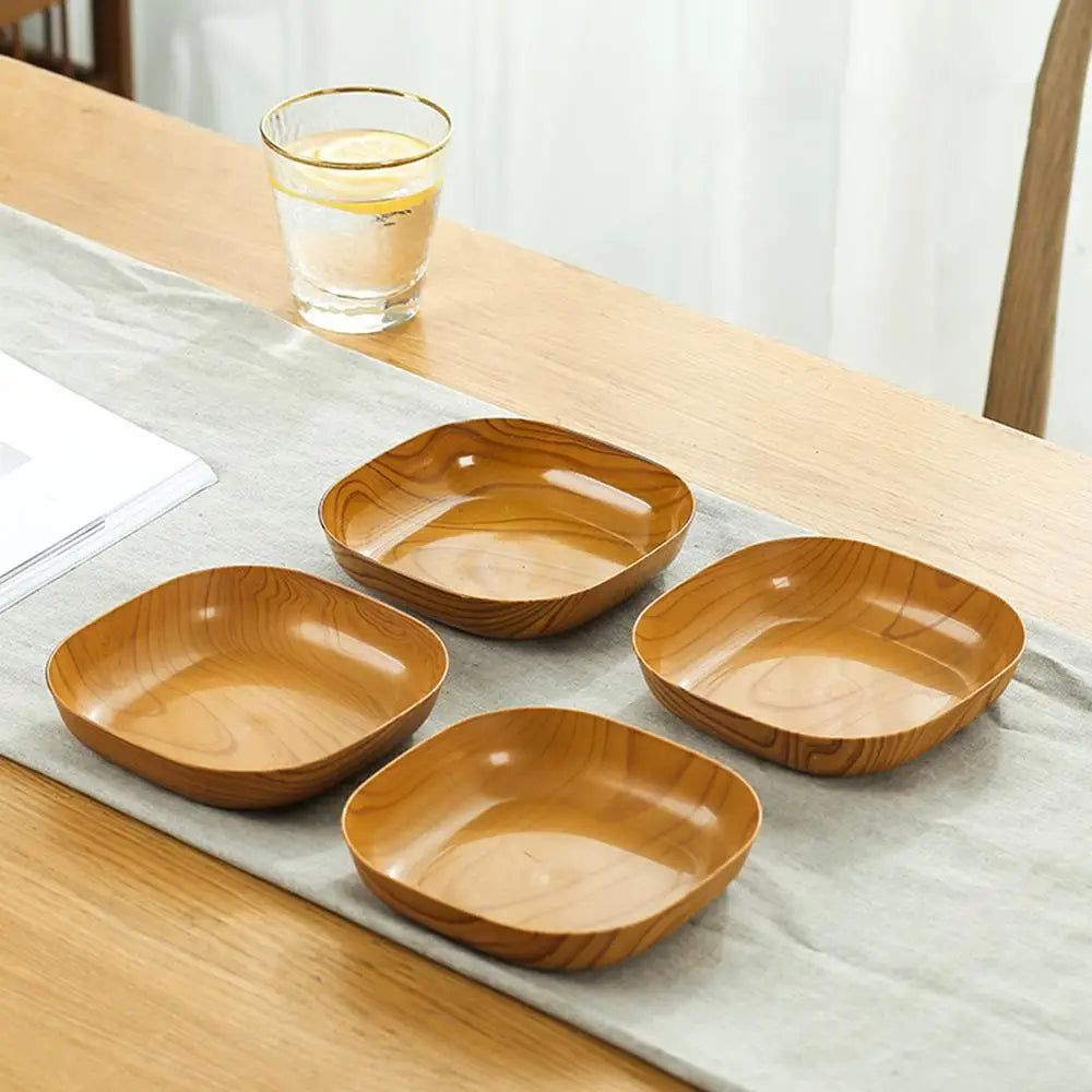 Assiette carrée en Imitation de Grain de bois de cuisine, ensemble de plats à Grain Simple japonais pour vaisselle, bol de cuisine, vaisselle, fournitures de cuisine