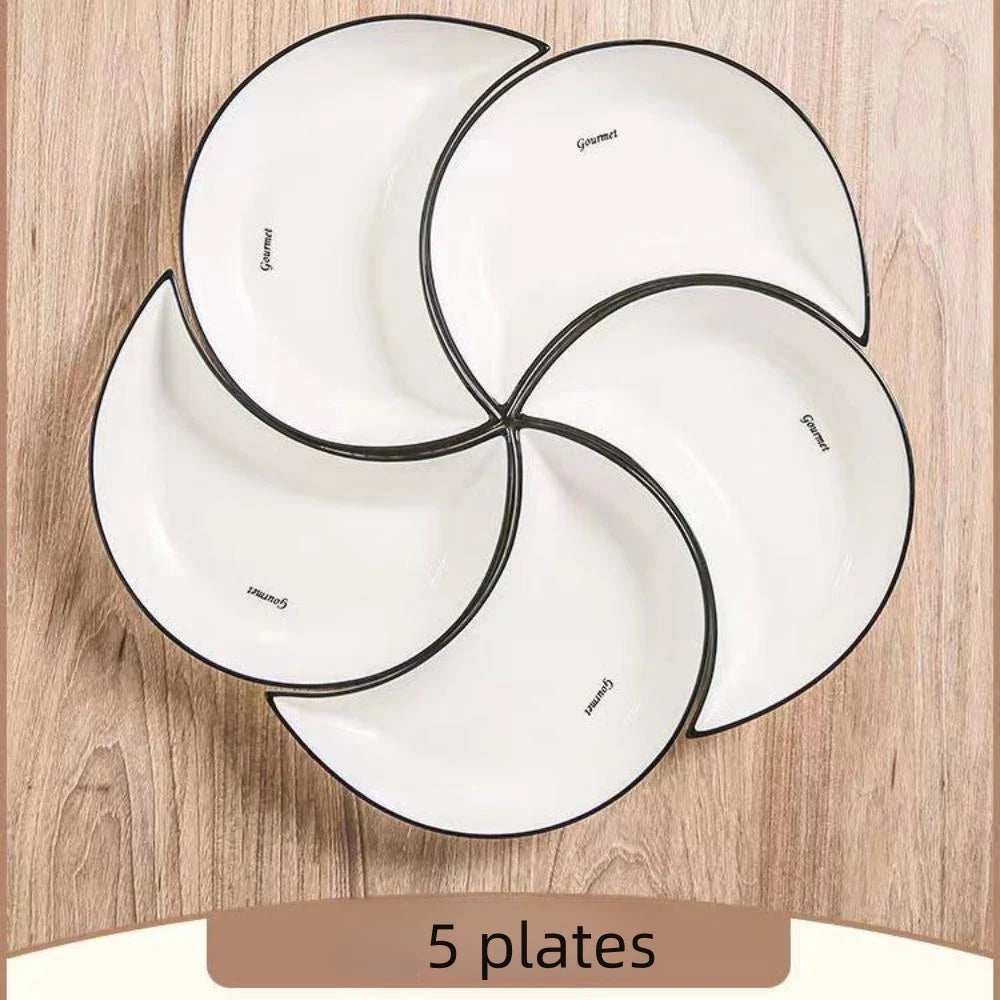 Service de vaisselle en céramique pour réunion, 5 pièces, assiette chaude en forme de lune, combinaison d'assiettes flexibles selon la consommation alimentaire