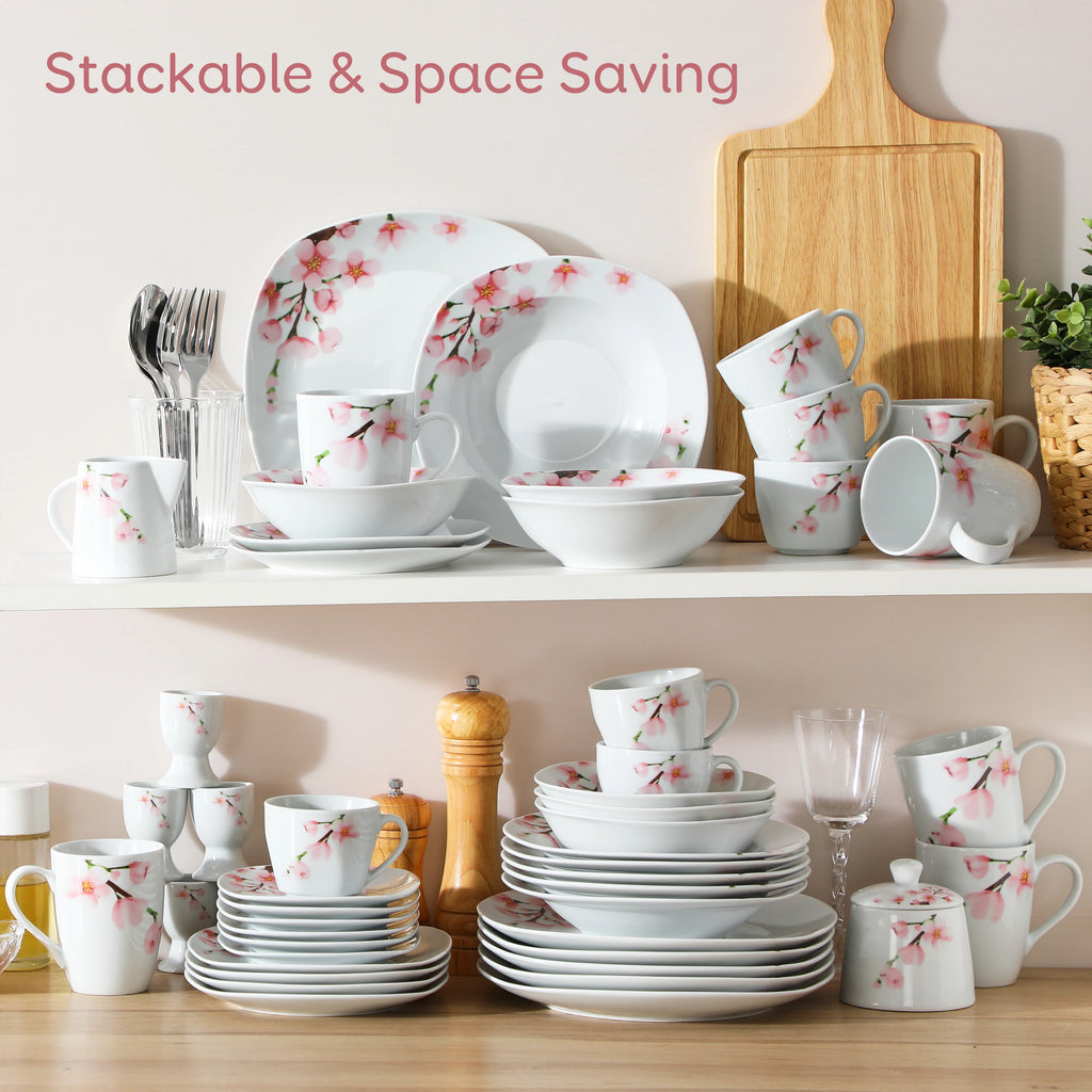 VEWEET ANNIE – service de table en porcelaine 50/100 pièces, avec tasse à œufs, tasses et soucoup, tasse, dessert, soupe et assiette à dîner, bol, pichet à lait, ensemble de pots à sucre