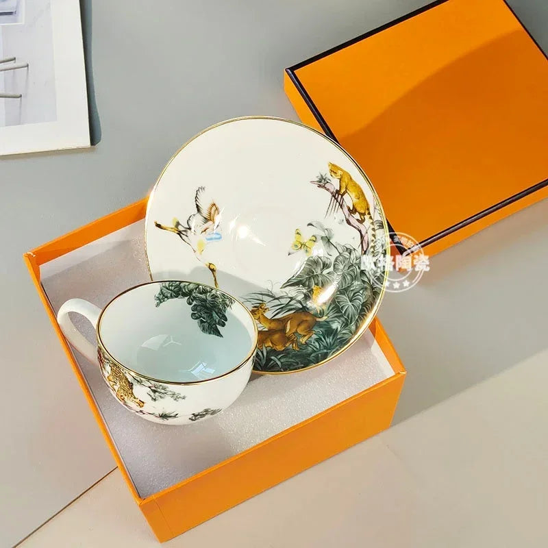 Assiette à dîner occidentale en céramique européenne, ensemble jungle, assiette à steak, tasse à café, après-midi, coffret cadeau personnalisé
