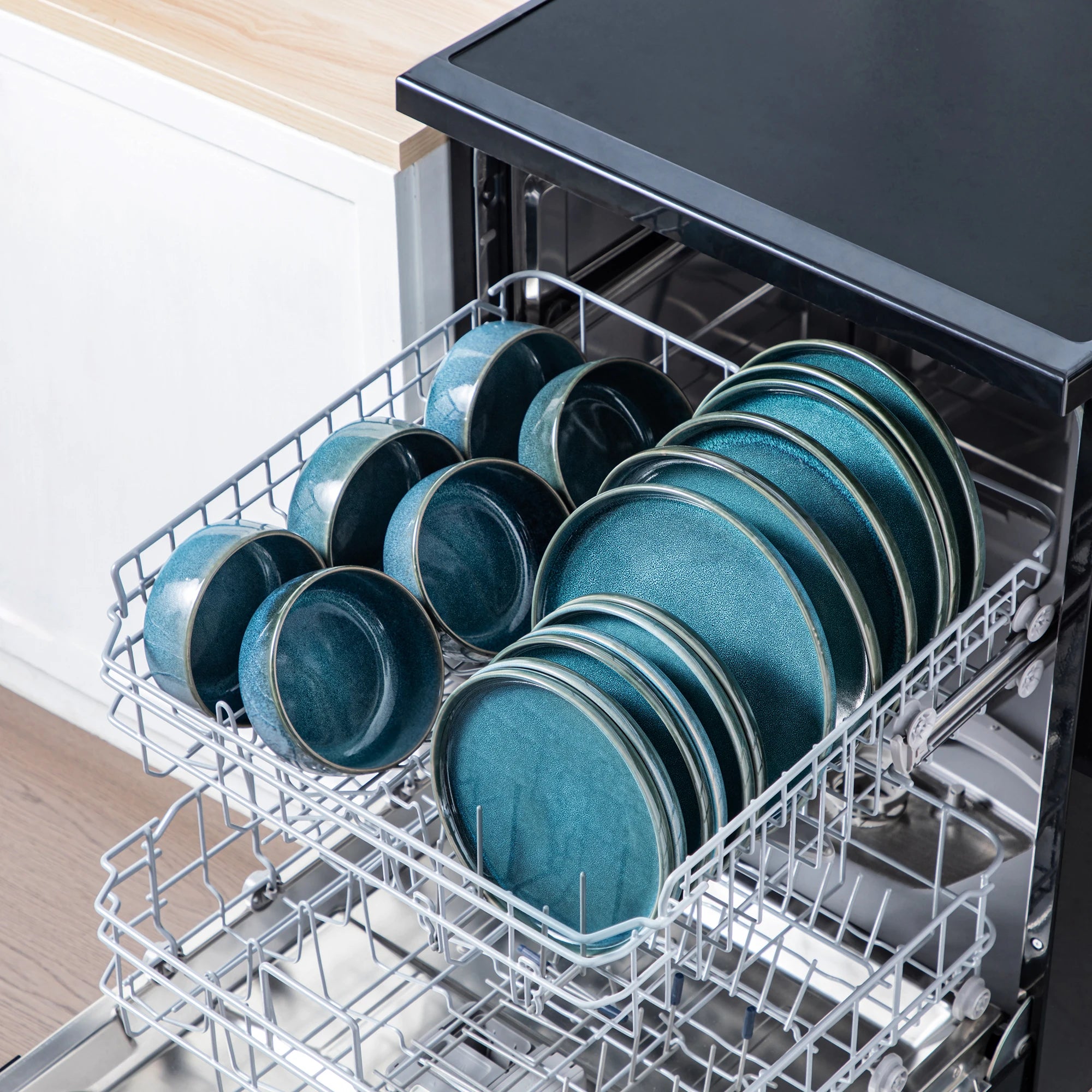 vancasso -Service de vaisselle en céramique bleue, glaçage réactif, bord vertical, assiette queplate, dessert, bol, 18/36 pièces, 6 pièces, 12 pièces
