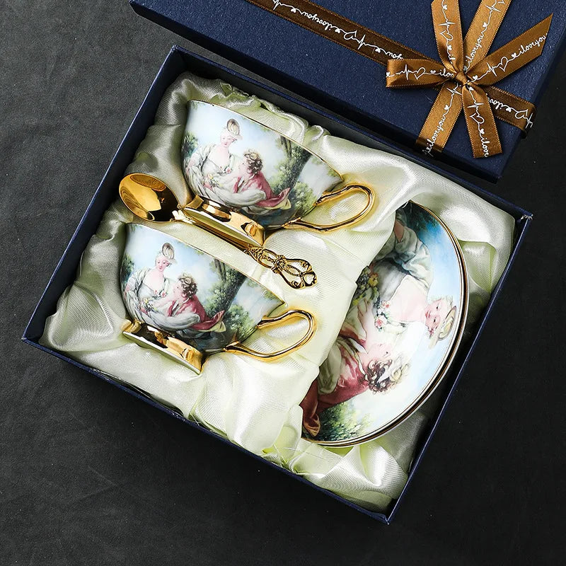Service à thé en porcelaine de luxe, tasse à café en céramique, standard avec cuillère S/05 er, verres à café, vaisselle, palais royal européen, Sophia, Chine