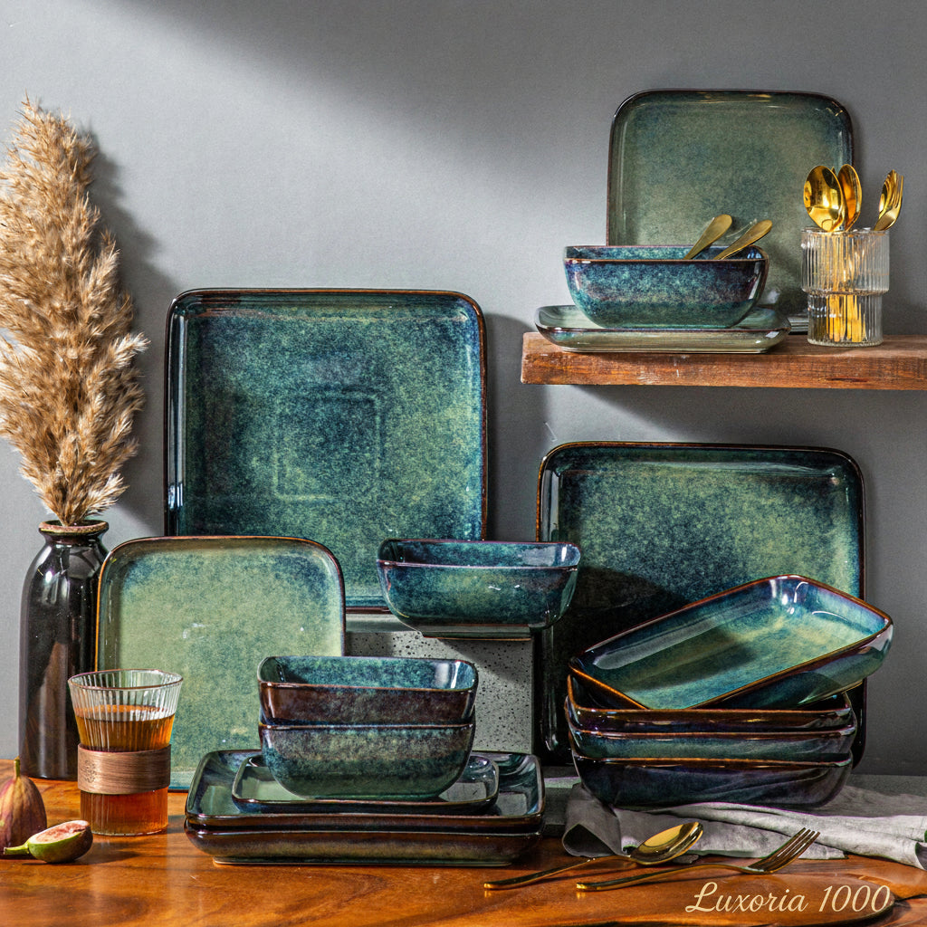 Vancasso Stern – service de table carré vert pour four, changement de glaçage, vaisselle de cuisine 16 pièces, service de vaisselle en céramique pour 4 personnes