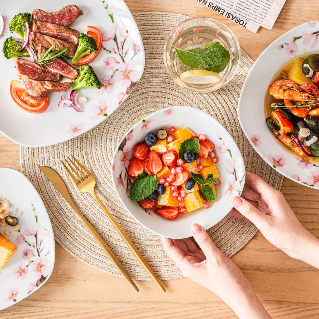 VEWEET ANNIE Ensemble d'assiettes à dîner en céramique porcelaine 24 pièces avec bol, assiette à dessert, assiette à soupe, assiette à dîner pour 12 personnes