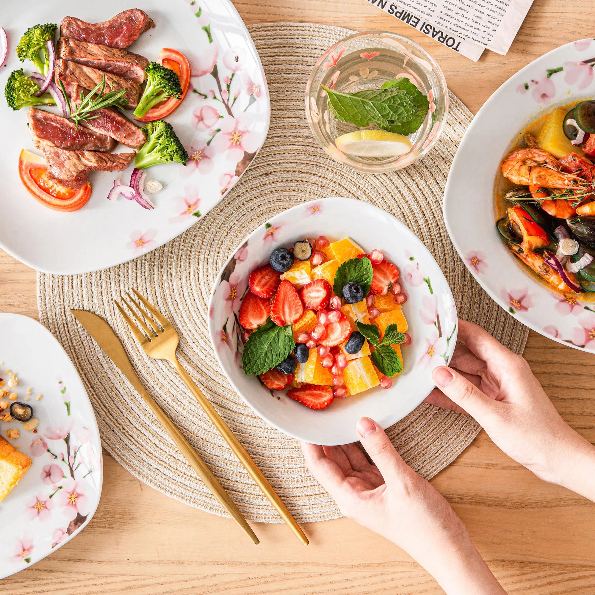 VEWEET ANNIE Ensemble d'assiettes à dîner en céramique porcelaine 24 pièces avec bol, assiette à dessert, assiette à soupe, assiette à dîner pour 12 personnes