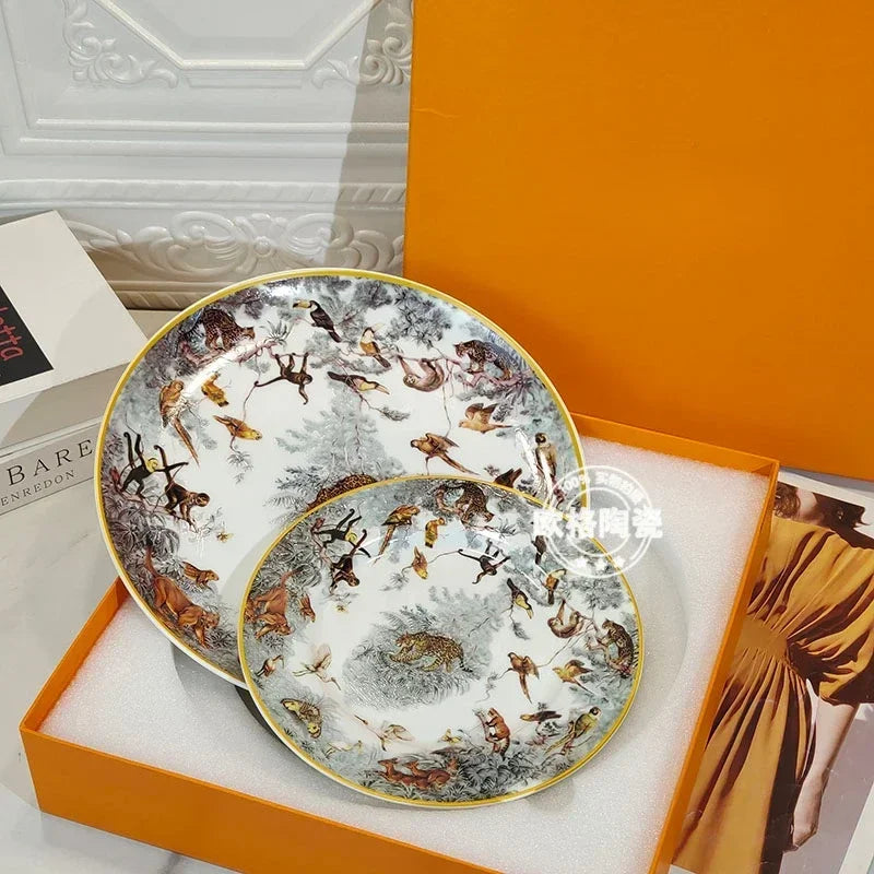 Assiette à dîner occidentale en céramique européenne, ensemble jungle, assiette à steak, tasse à café, après-midi, coffret cadeau personnalisé