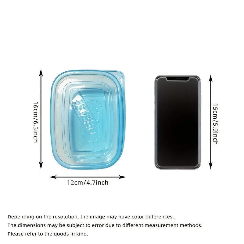Un ensemble de 6 récipients de conservation des aliments en plastique transparent empilables avec couvercles bleus et marquages de mesure-réutilisables, lave-vaisselle et