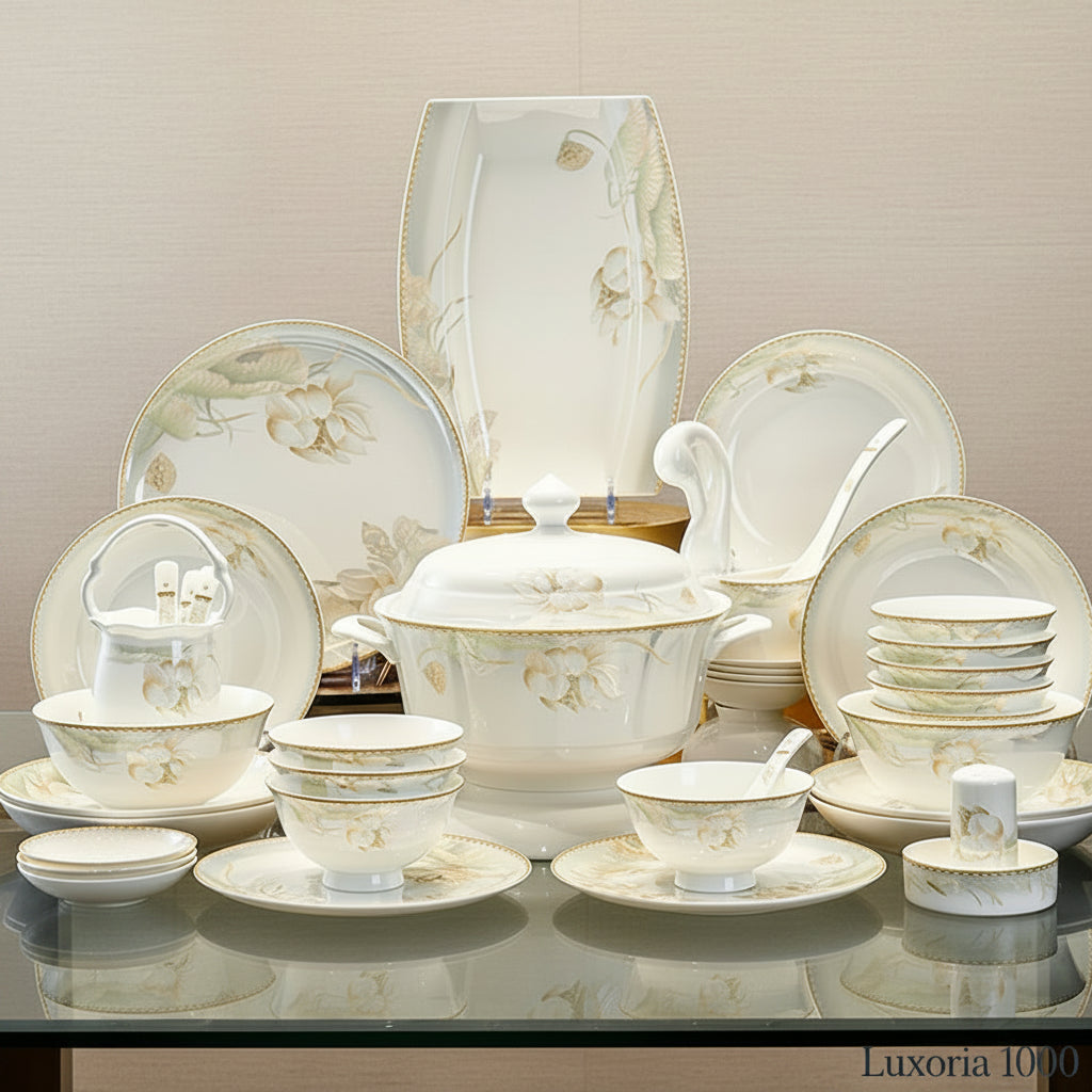 Nouvel ensemble de vaisselle en céramique de style chinois, ensemble cadeau pour la maison et les événements professionnels, ensemble complet de bols en porcelaine fine.