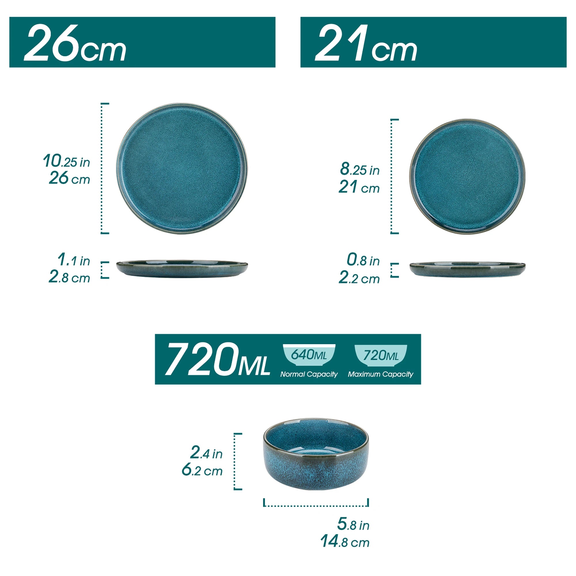 vancasso -Service de vaisselle en céramique bleue, glaçage réactif, bord vertical, assiette queplate, dessert, bol, 18/36 pièces, 6 pièces, 12 pièces