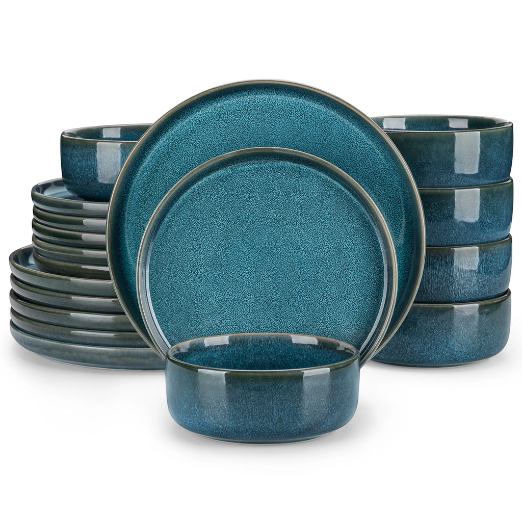 vancasso -Service de vaisselle en céramique bleue, glaçage réactif, bord vertical, assiette queplate, dessert, bol, 18/36 pièces, 6 pièces, 12 pièces