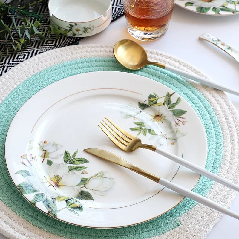 Vaisselle Sophia China, bol de riz en céramique ménager, plats profonds, pots à soupe, assiette plate à steak, ustensiles de cuisine floraux délicats