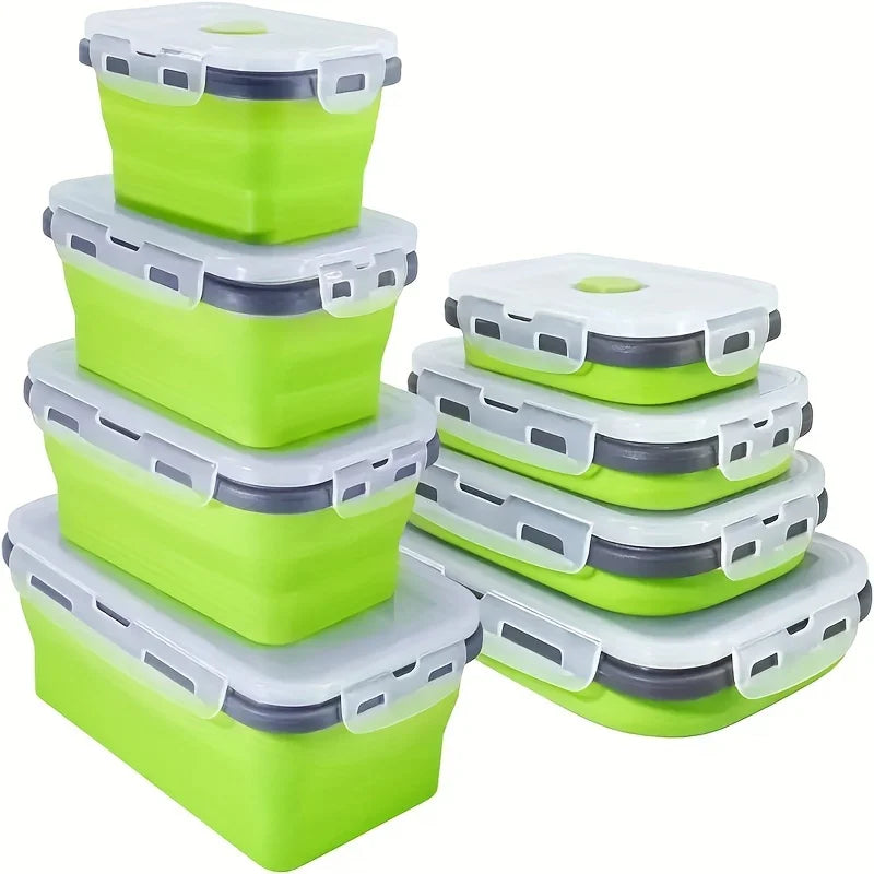 Conteneur de stockage des aliments pliable en Silicone, boîte à déjeuner empilable permettant de gagner de l'espace, accessoires de cuisine pliables pour micro-ondes 1/4 pièces