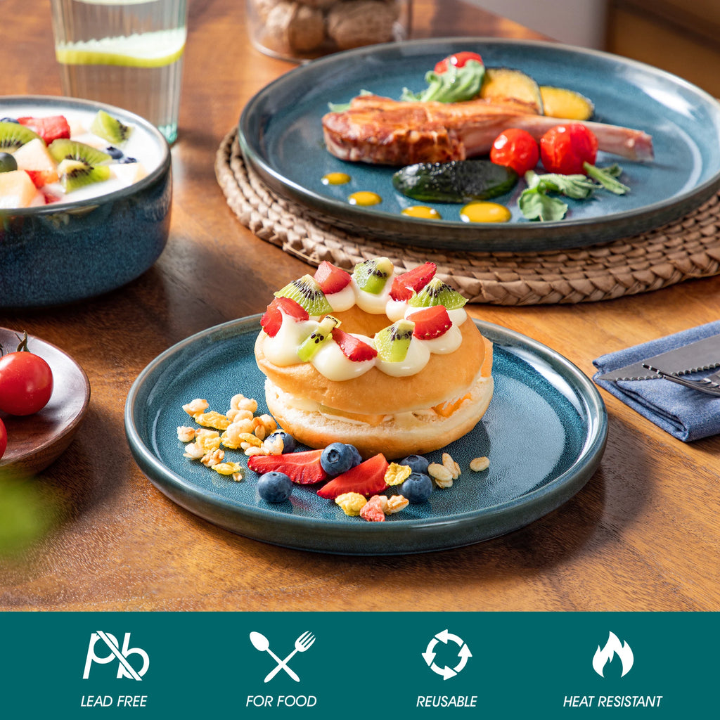 vancasso -Service de vaisselle en céramique bleue, glaçage réactif, bord vertical, assiette queplate, dessert, bol, 18/36 pièces, 6 pièces, 12 pièces