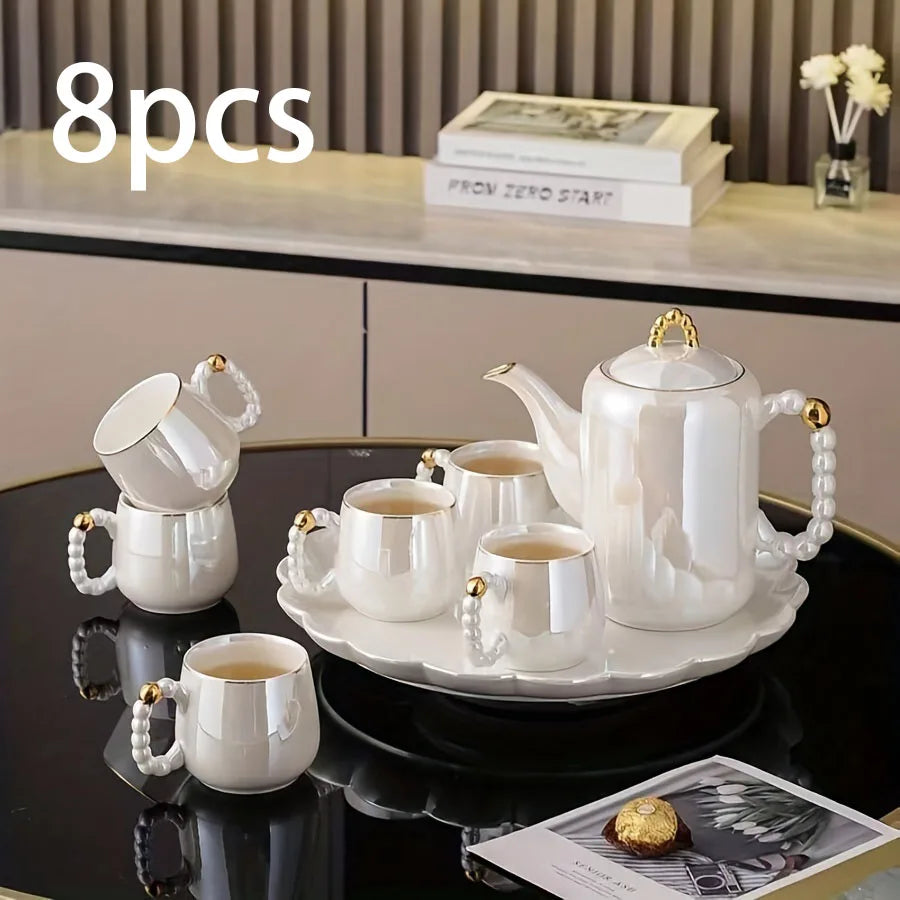 Service à thé en porcelaine émaillée avec perles européennes, théière en porcelaine blanche perle et théière à sucre et à l'huile de lait, 1 pièce/6 pièces/8 pièces/ensemble
