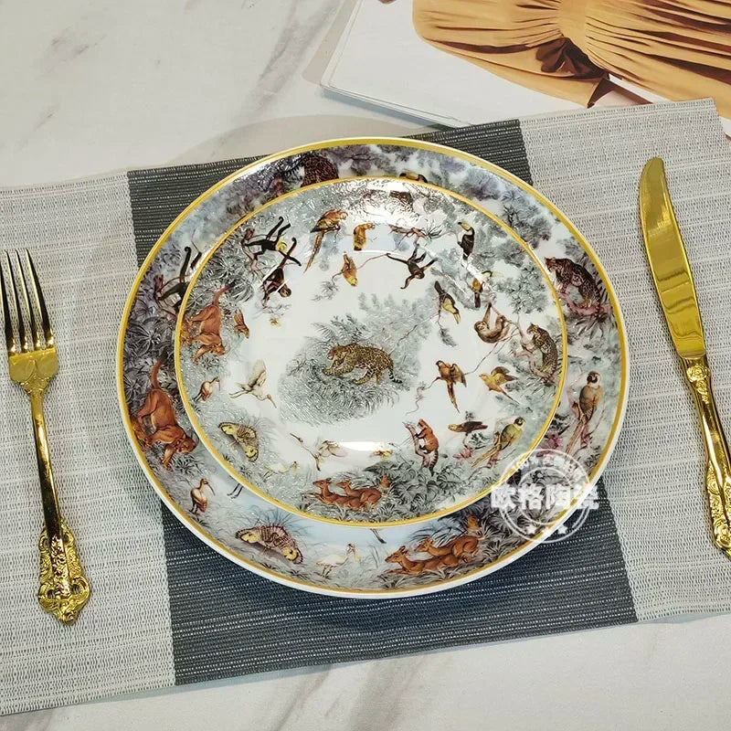Assiette à dîner occidentale en céramique européenne, ensemble jungle, assiette à steak, tasse à café, après-midi, coffret cadeau personnalisé